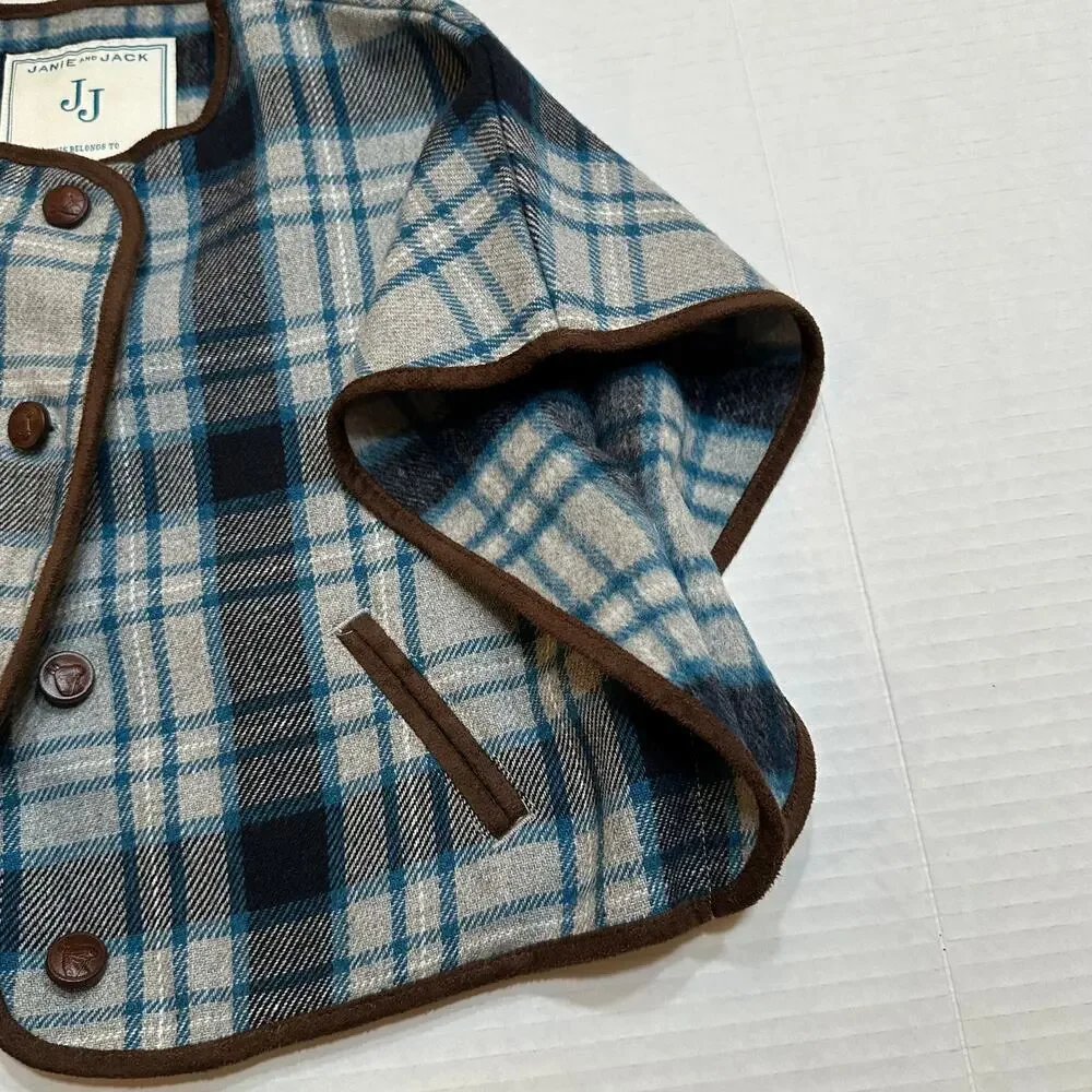 Janie and Jack Girl's Grey Plaid Riding Cape sz 6-12 months Equestrian